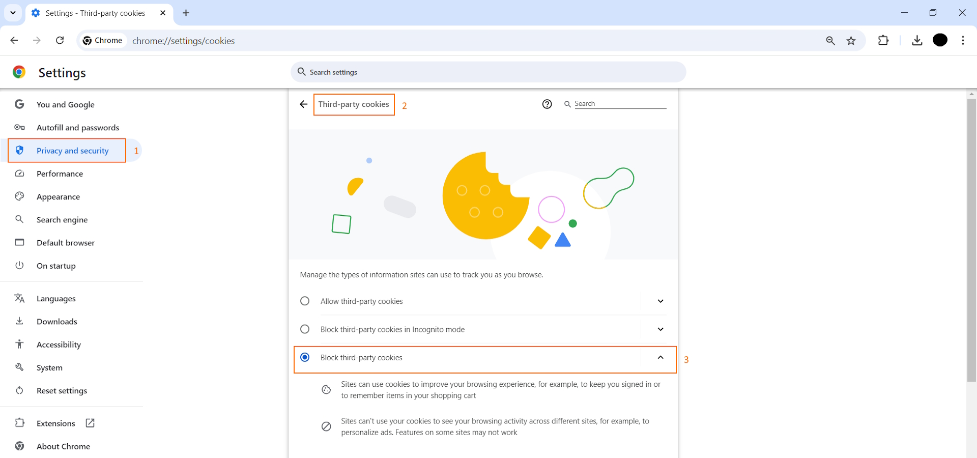 Block third-party cookies on Chrome