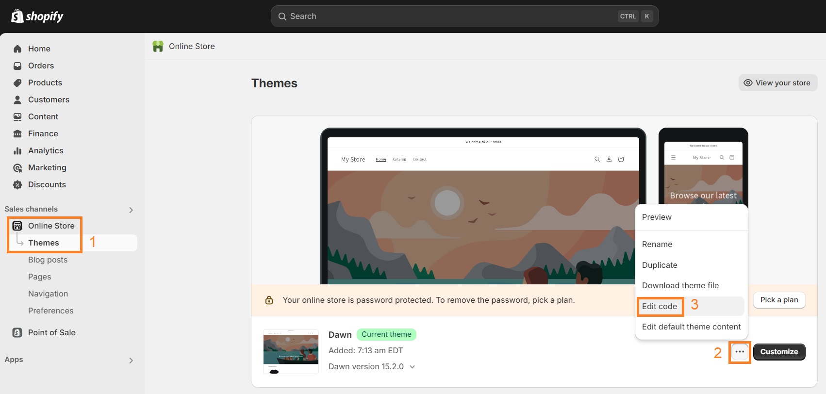 Edit theme code on Shopify