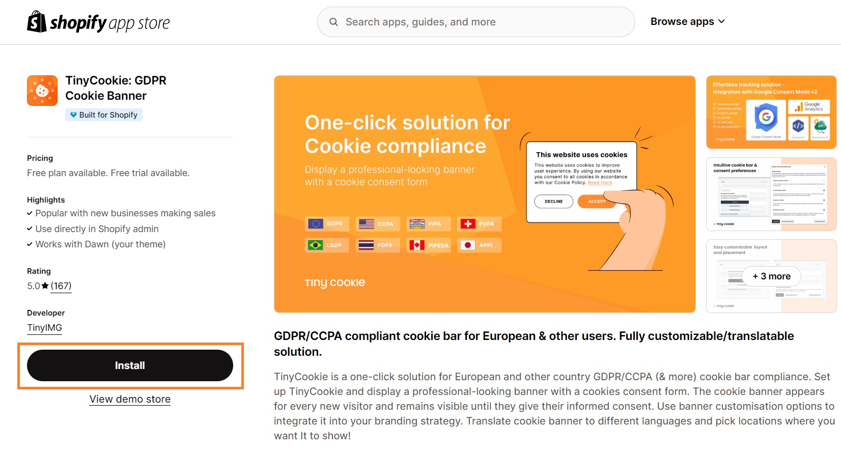 TinyCookie installation process on Shopify