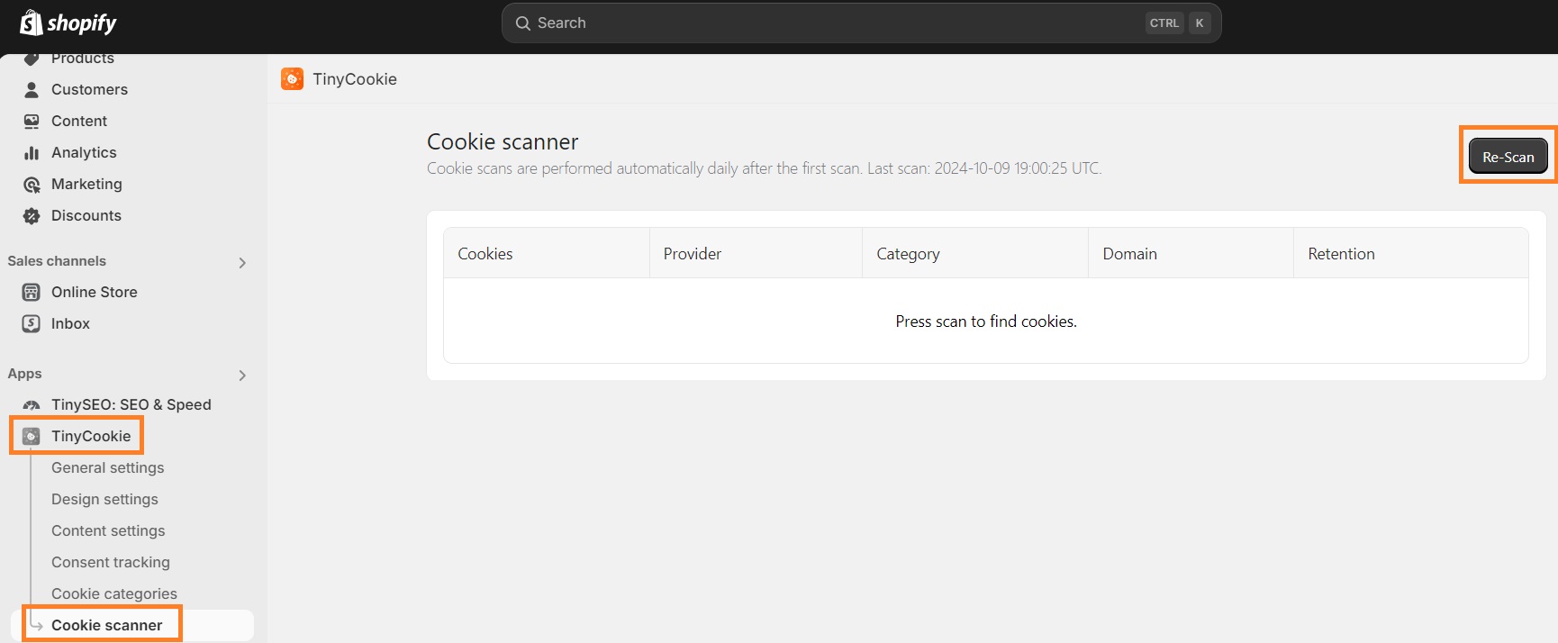 TinyCookie cookie scanner