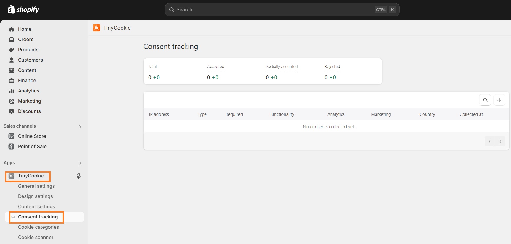 Collect cookie consent with TinyCookie