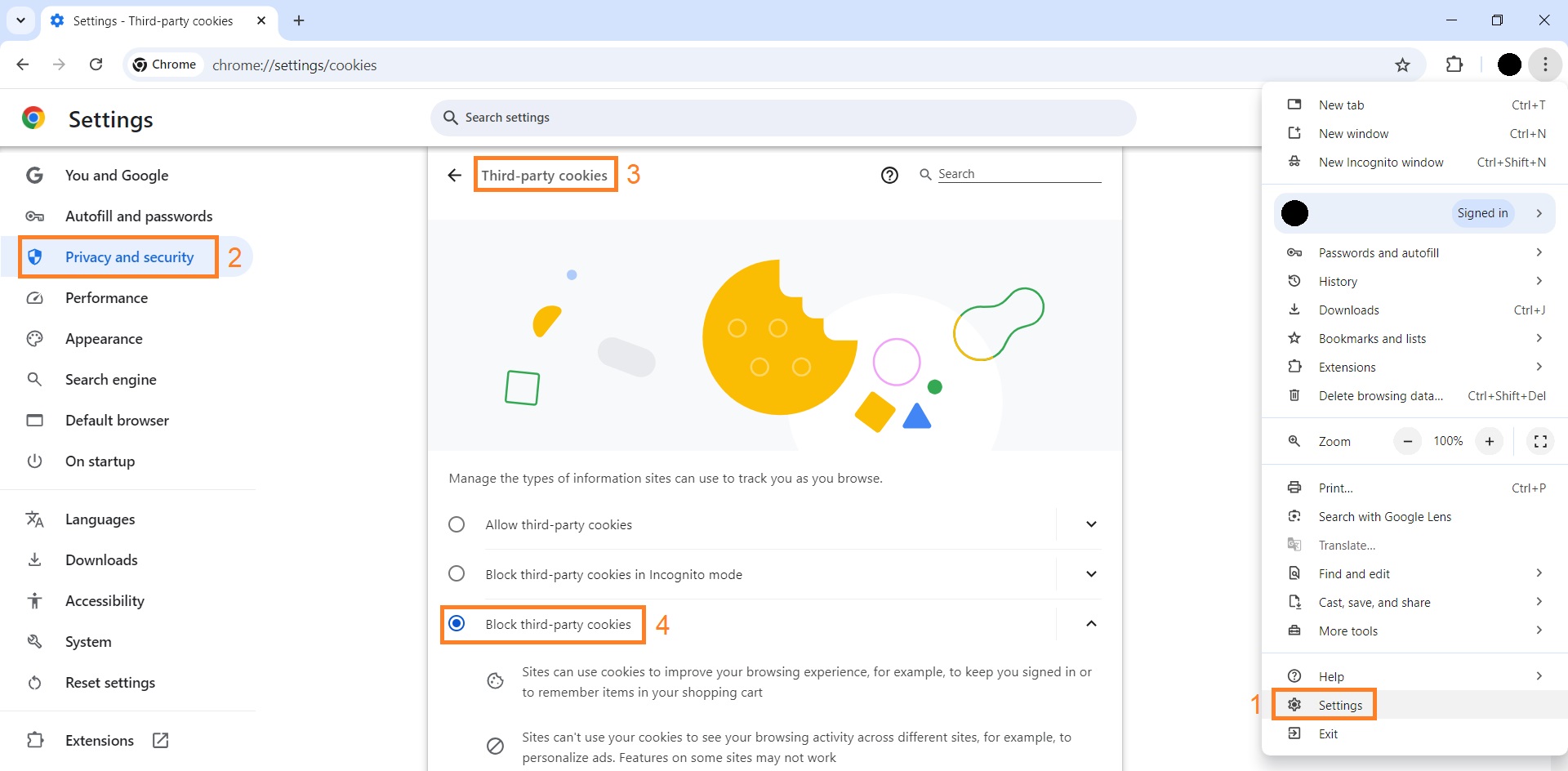Block third-party cookies on Chrome