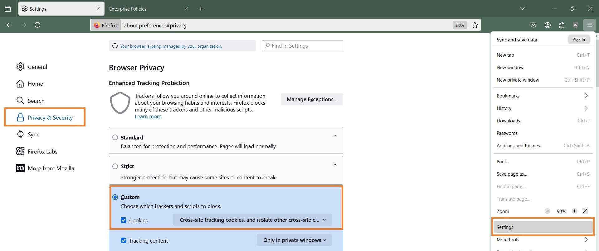 Block third-party cookies on Firefox