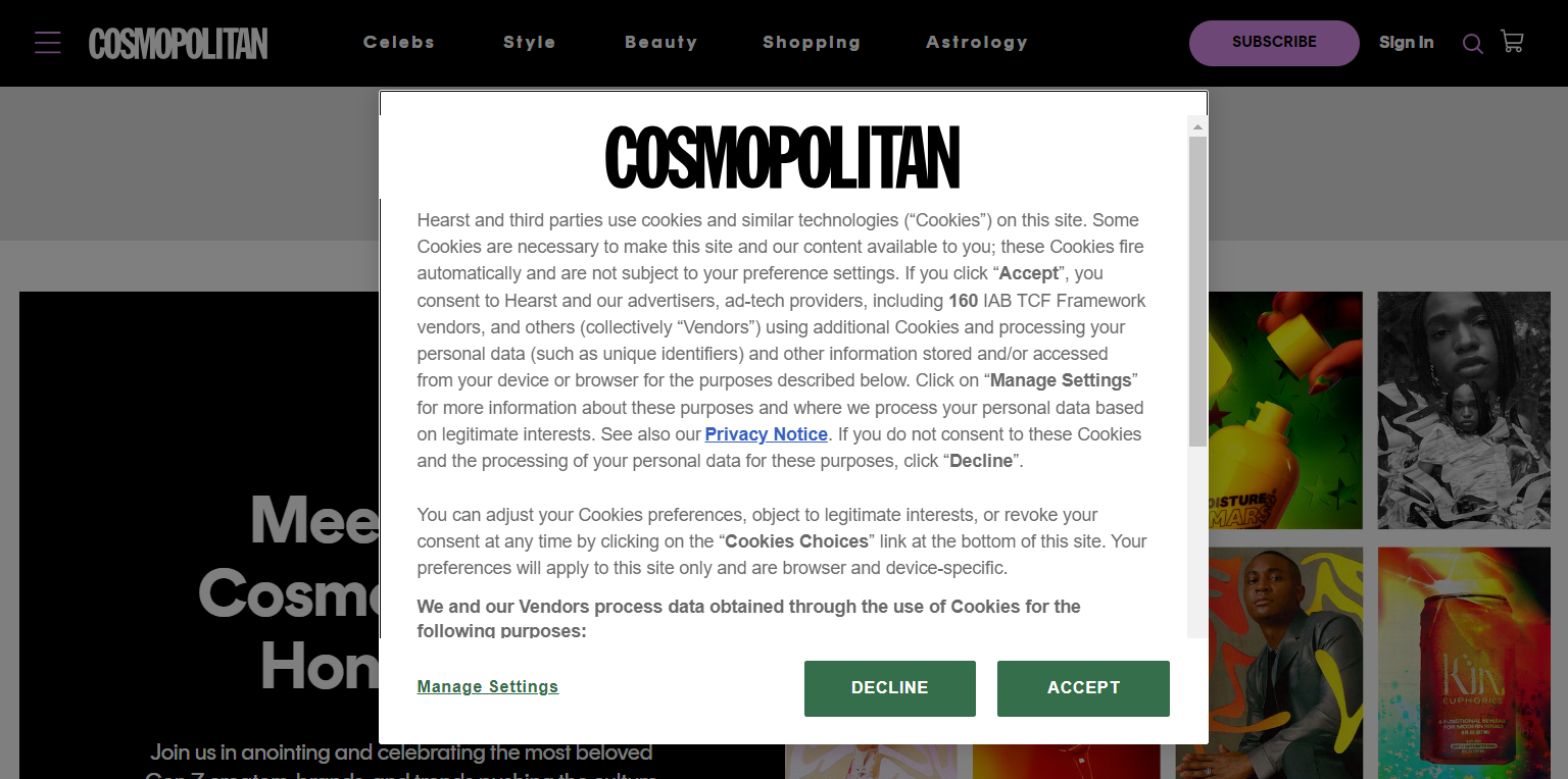Active cookie consent example