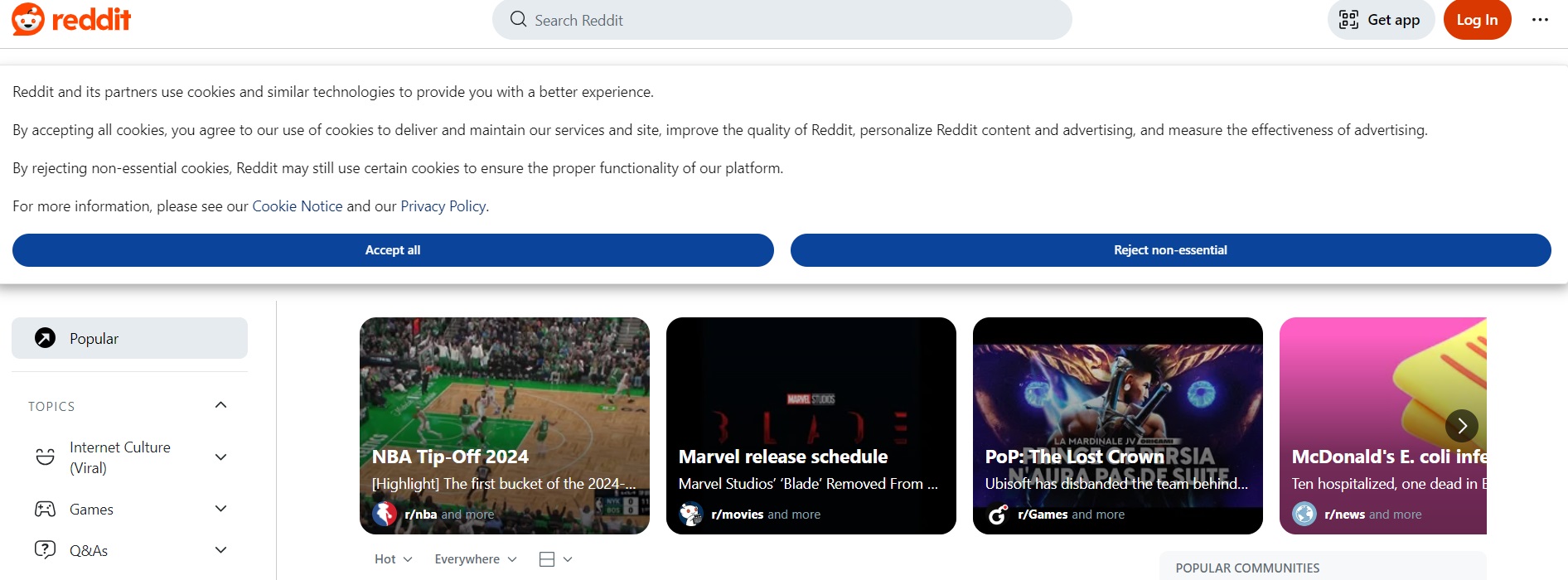 In-line header cookie banner example