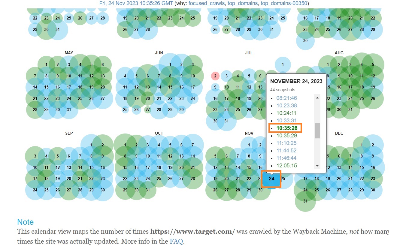 Choose date on Wayback Machine