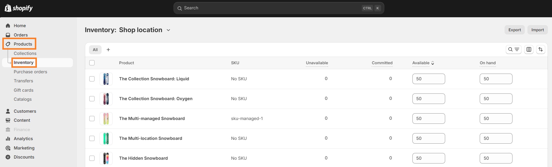 Inventory analytics on Shopify