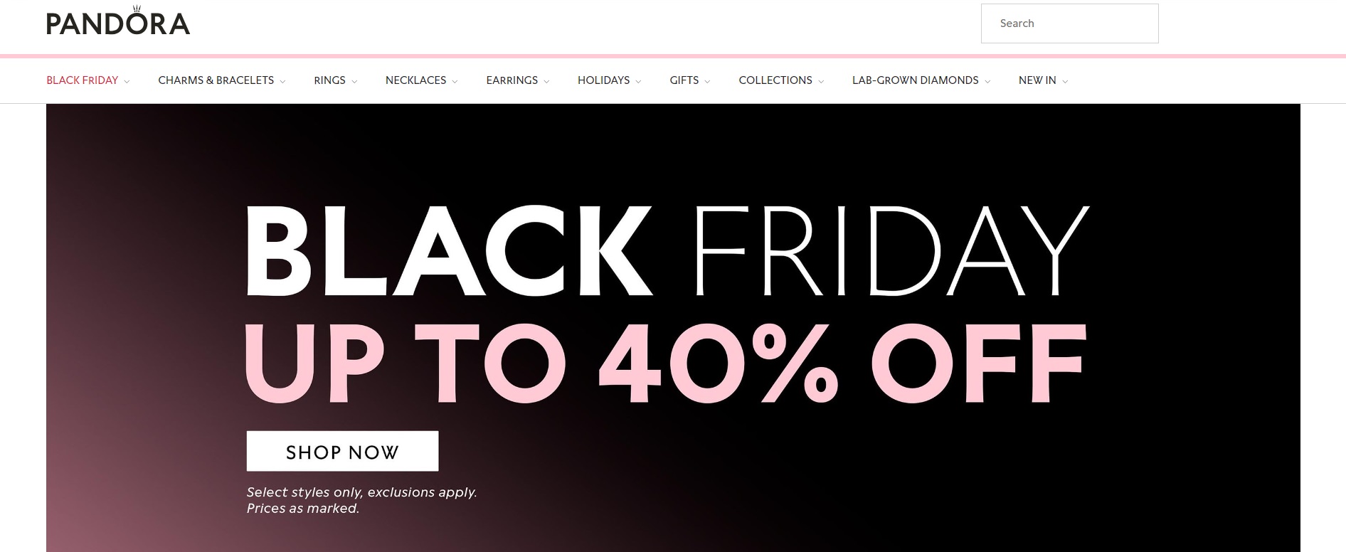 Pandora Black Friday website design