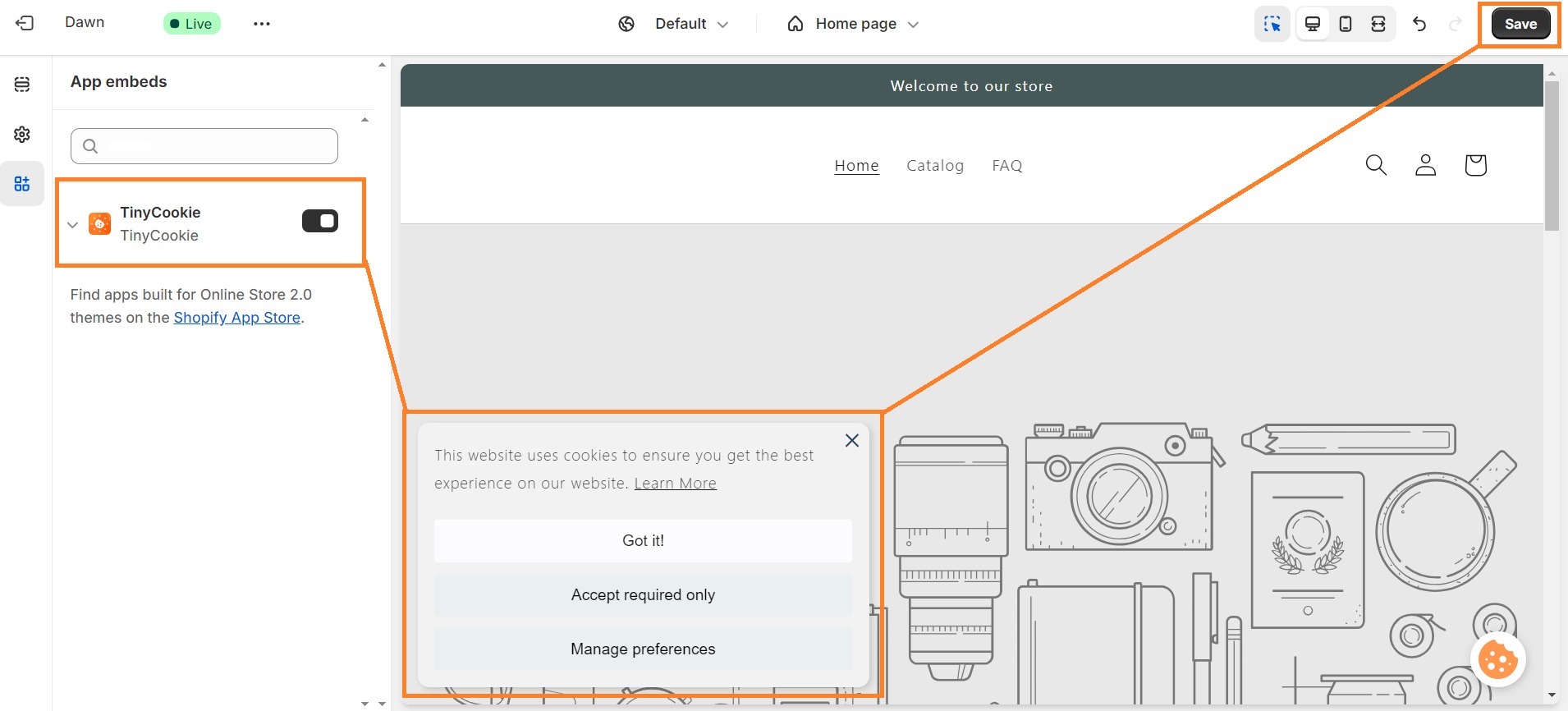 Add a cookie banner with TinyCookie on Shopify