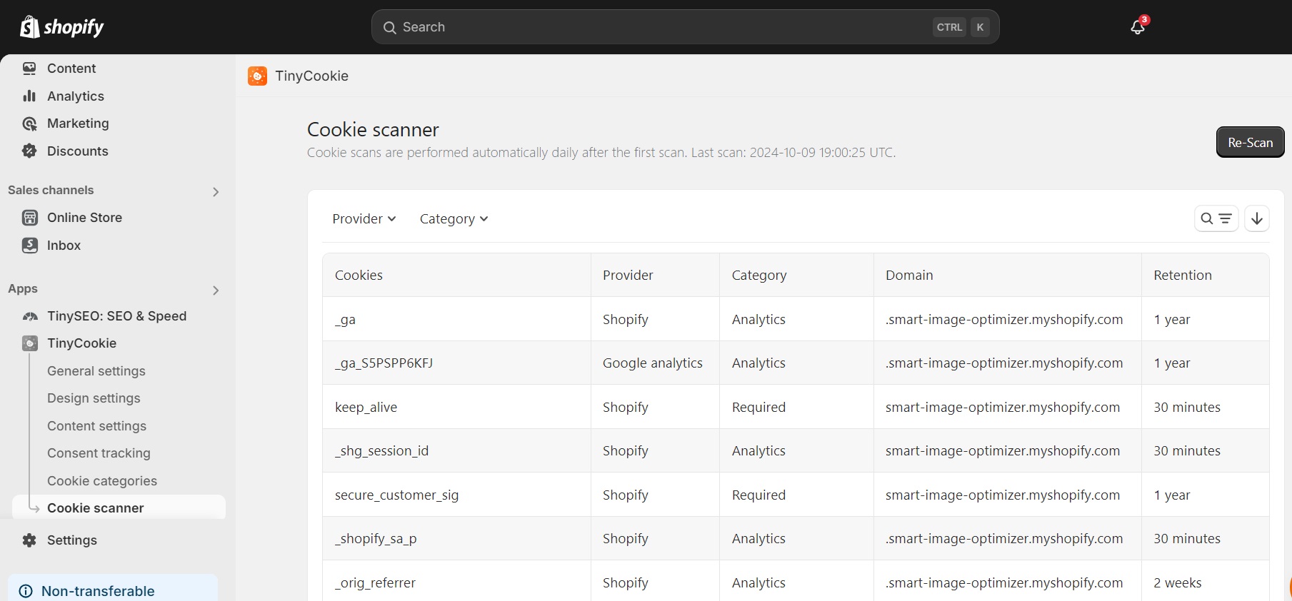 TinyCookie cookie scanner tool