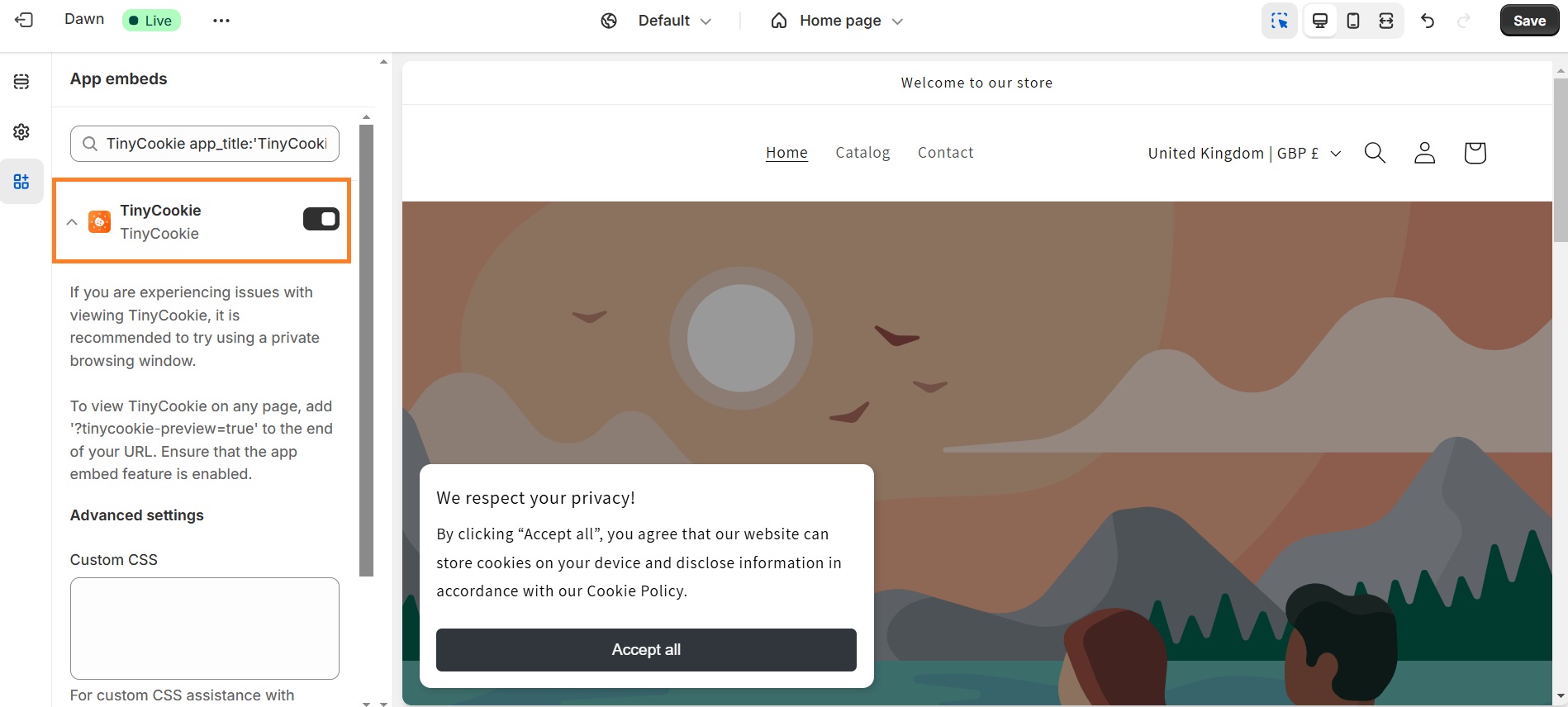 How to enable TinyCookie on Shopify