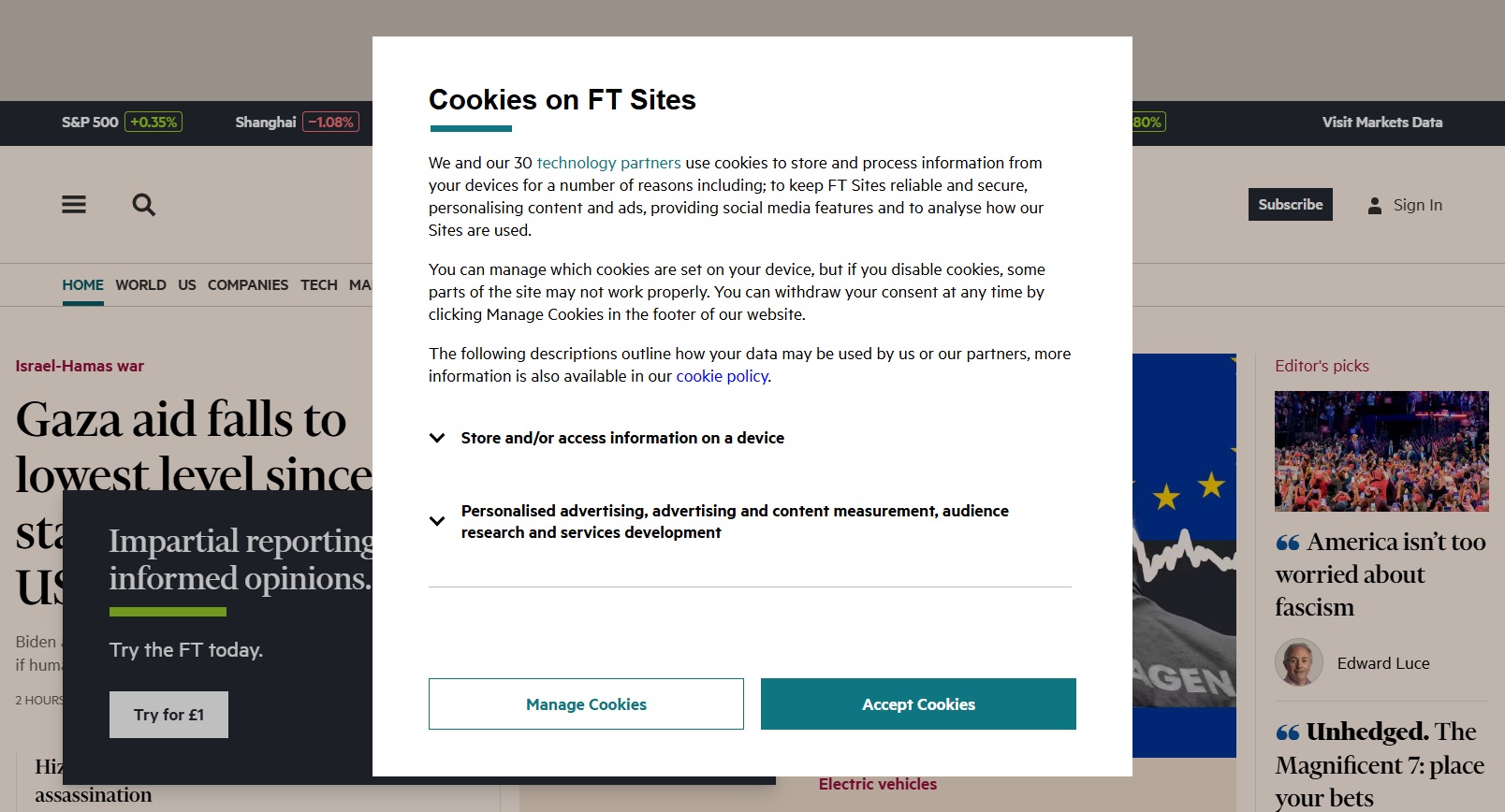 TCF v2.2 compliant privacy notice on Financial Times