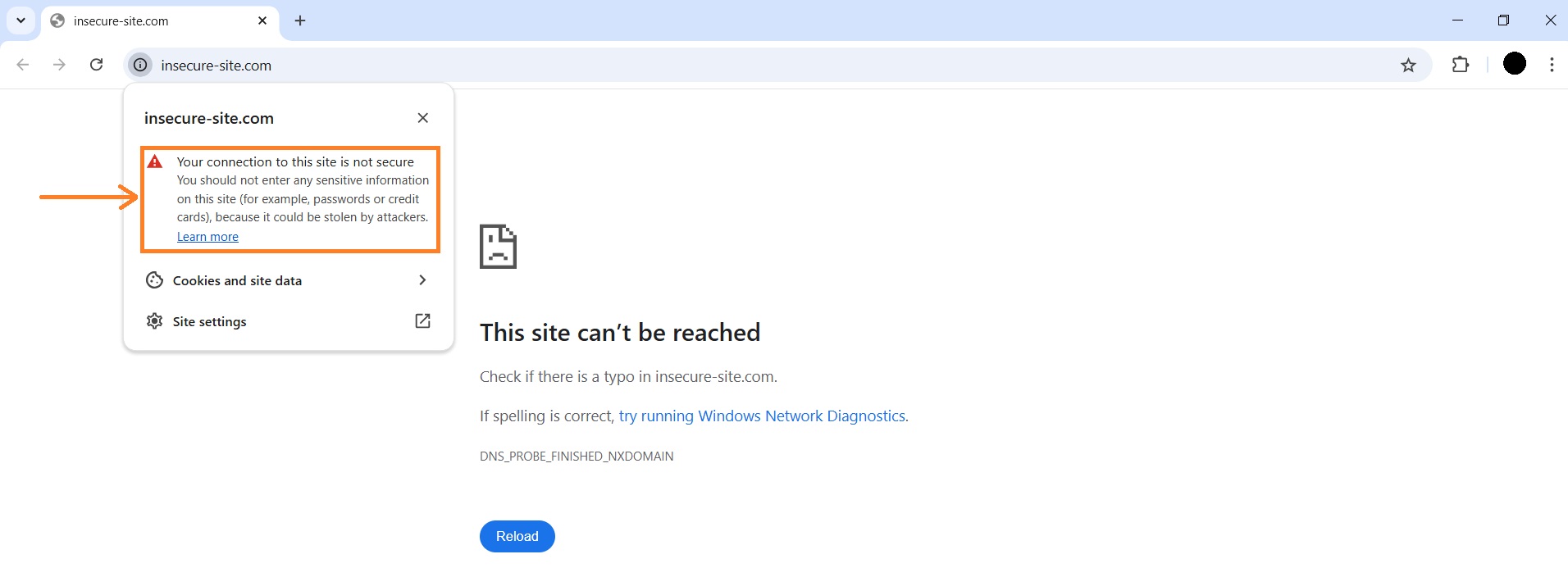 Not encrypted website example