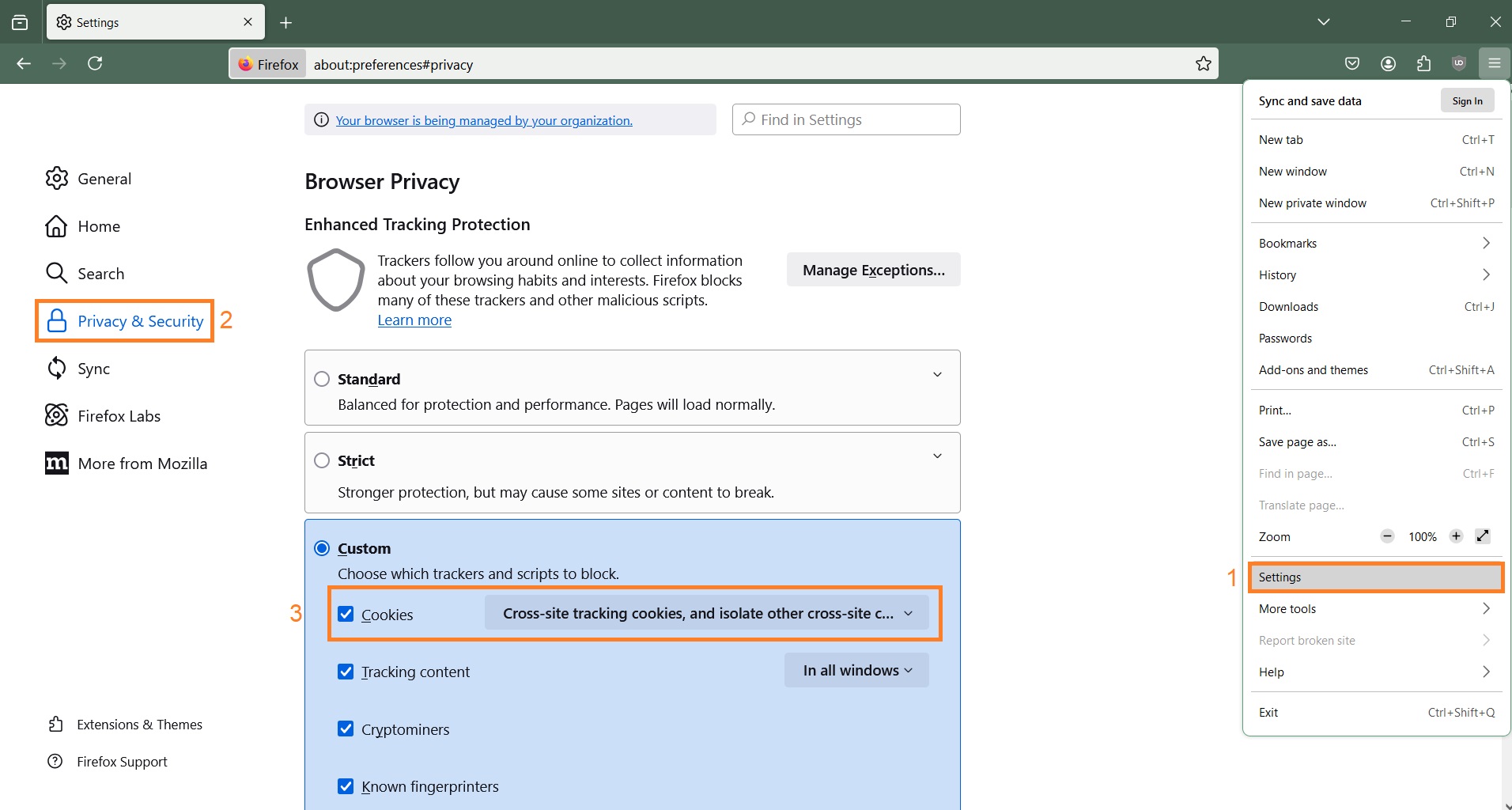 Block tracking cookies on Firefox