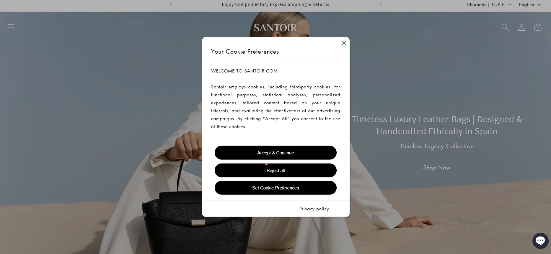 Santoir cookie banner example