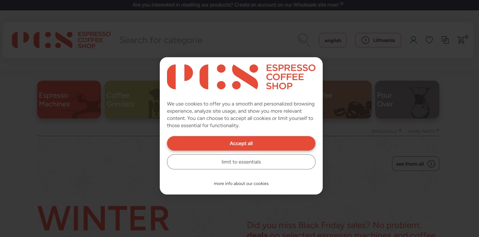 Espresso Coffee Shop cookie banner example