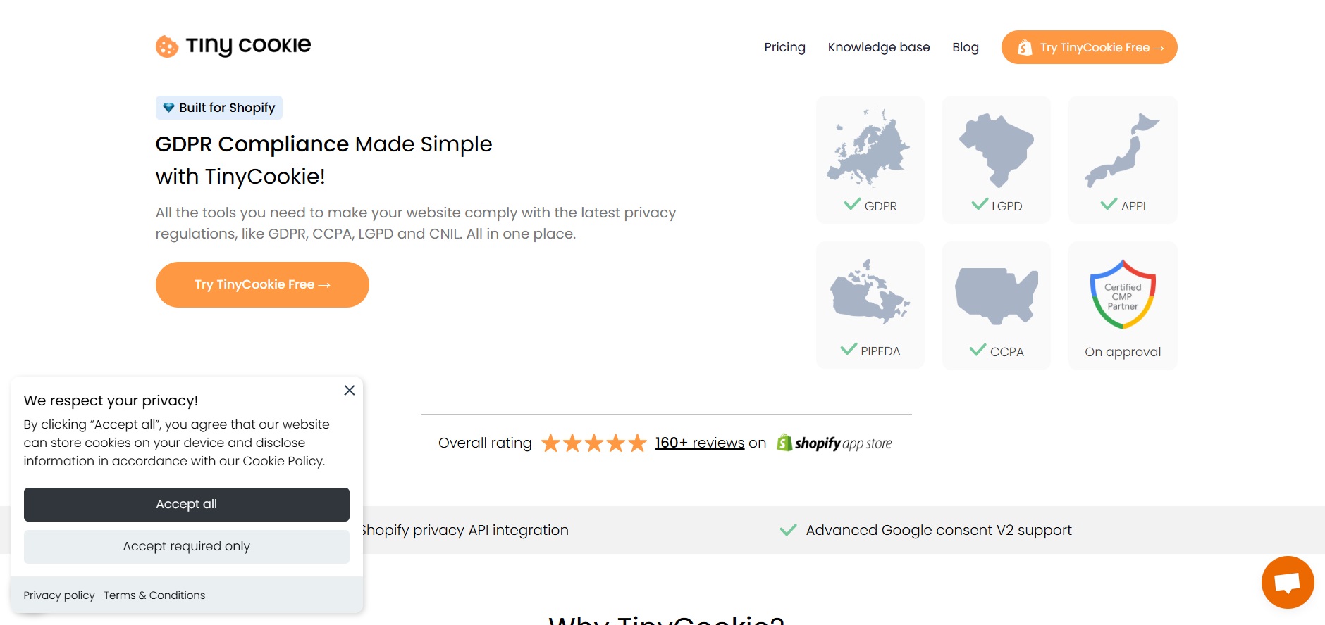 TinyCookie cookie banner example