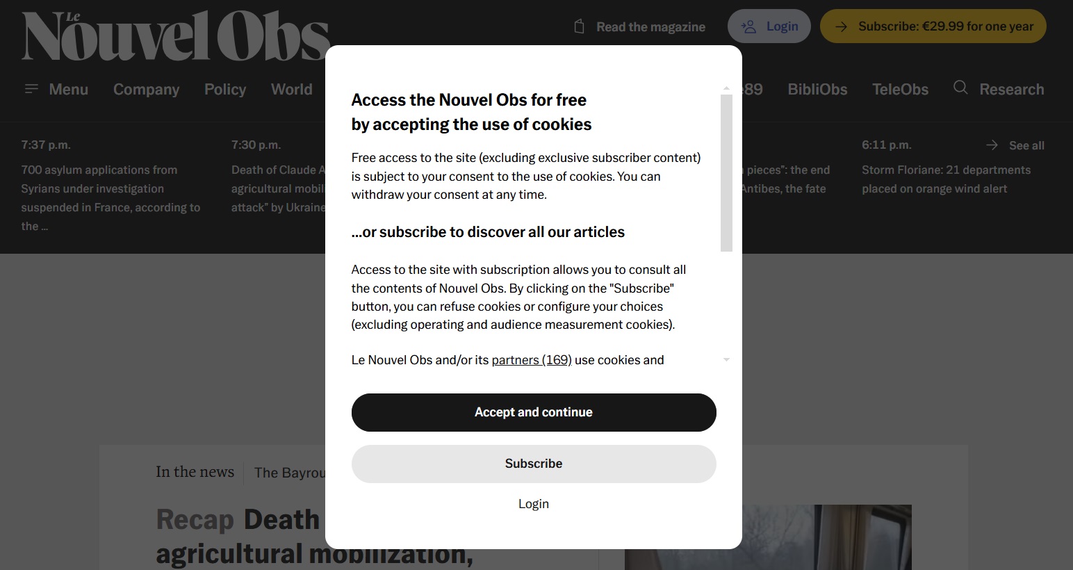 The Nouvel Obs website paywall