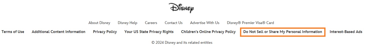 Do not sell my personal data link example
