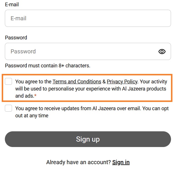 Privacy policy agreement example