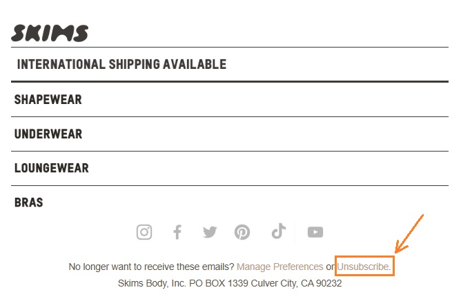 Email unsubscribing example