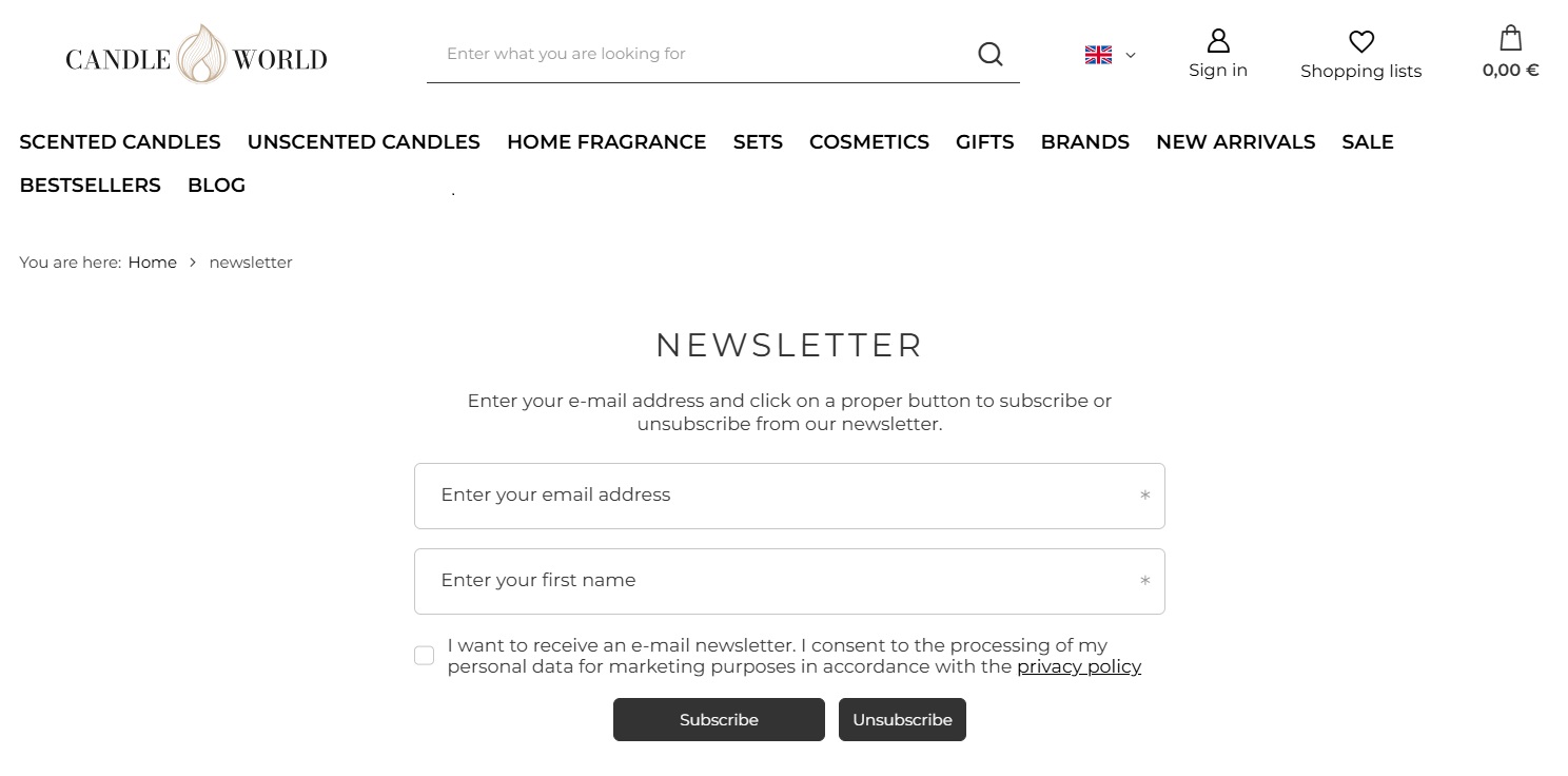 Newsletter subscription form example