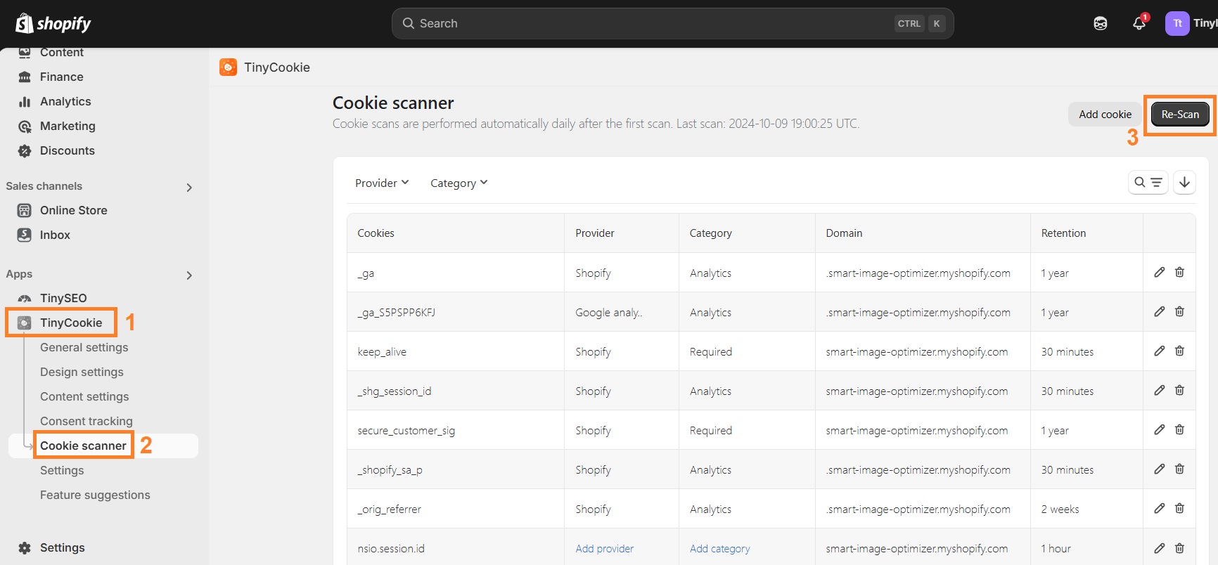TinyIMG Cookie Scanner tool