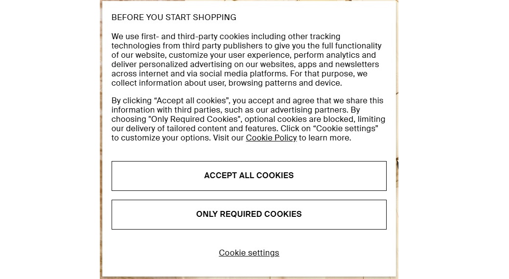 GDPR cookie banner example