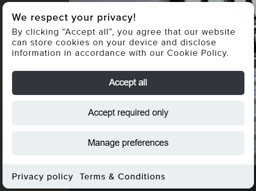TinyCookie cookie banner example