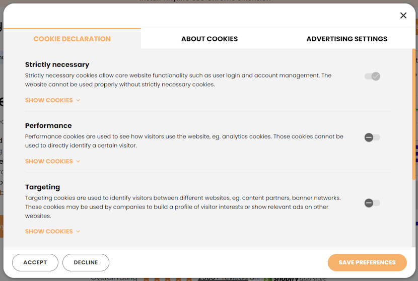 Granular consent management example