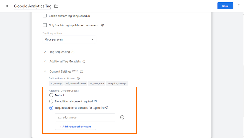Google Tag Manager Consent Settings