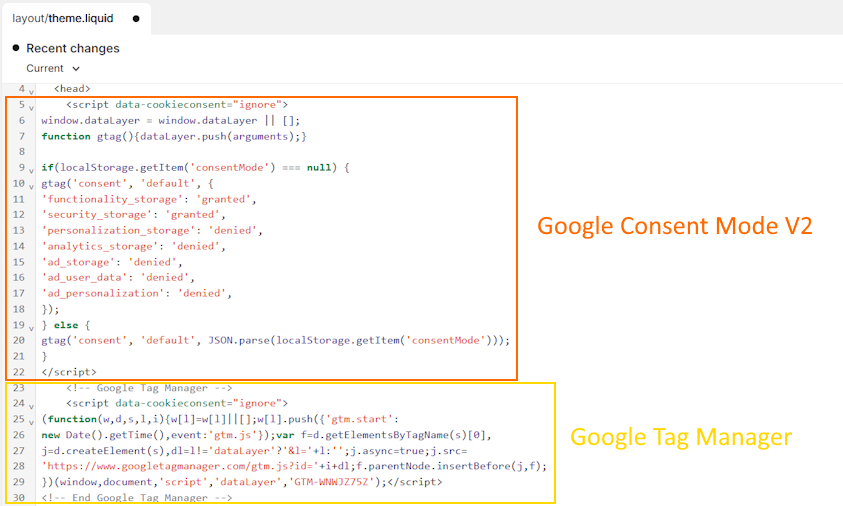 GTM and Consent Mode code