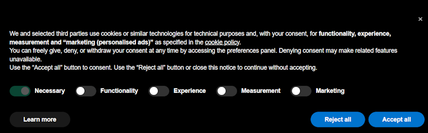 GDPR cookie banner example