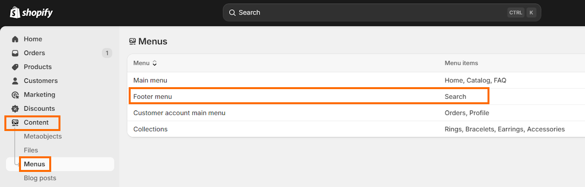 Shopify footer menu customization