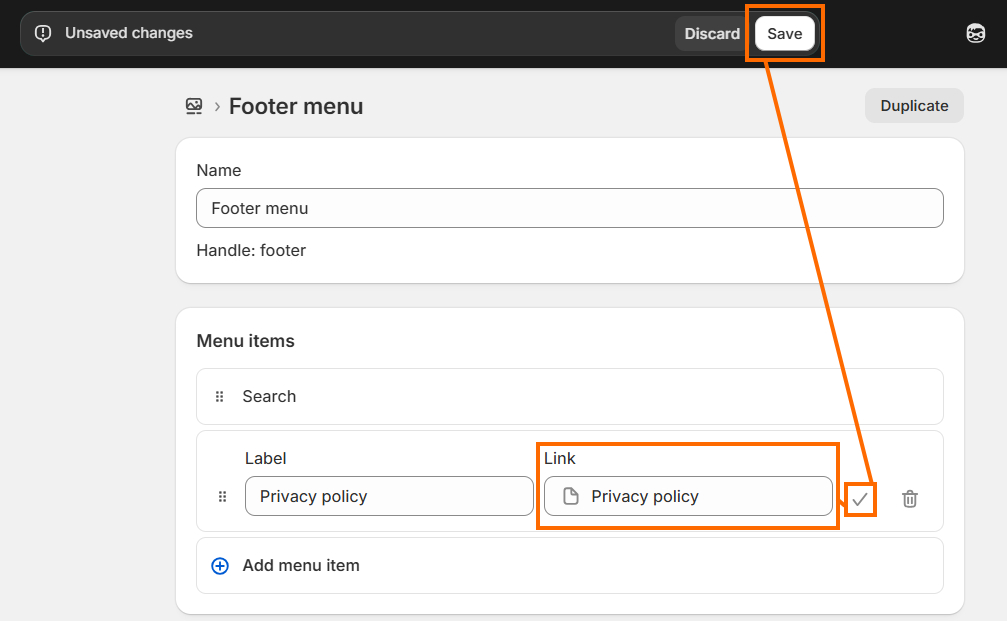 Adding privacy policy in website footer menu