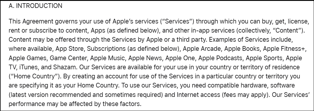 Terms and Conditions introduction example