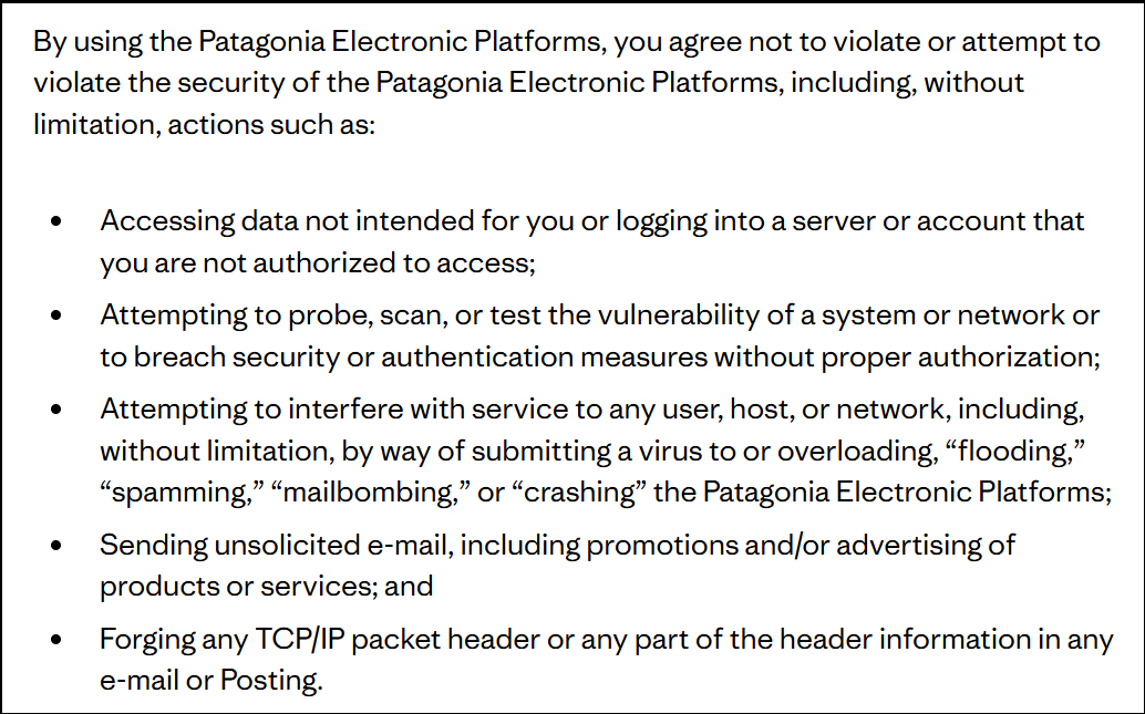 Terms and conditions prohibited activities example