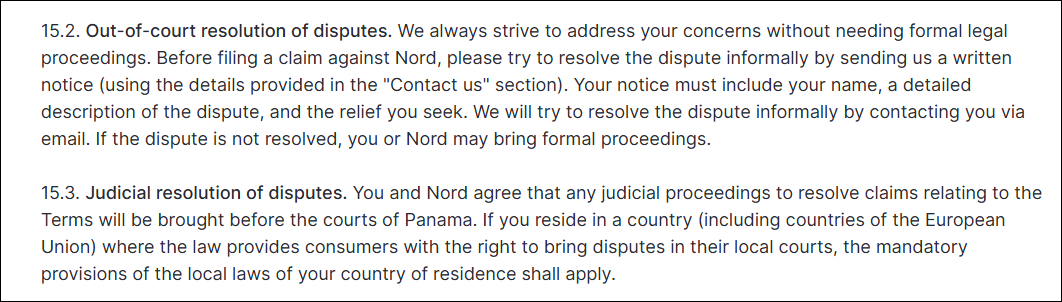 Terms and conditions dispute resolutions