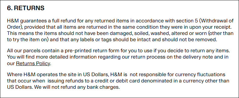 Terms and conditions returns and refund