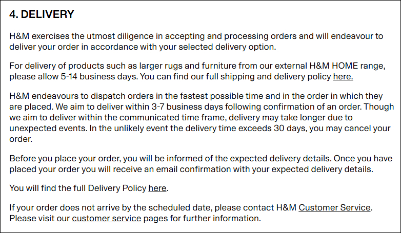 Terms and conditions shipping