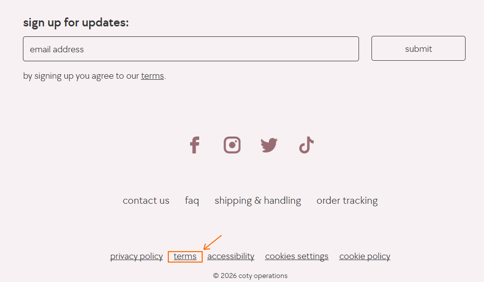 Where to place the Terms and conditions