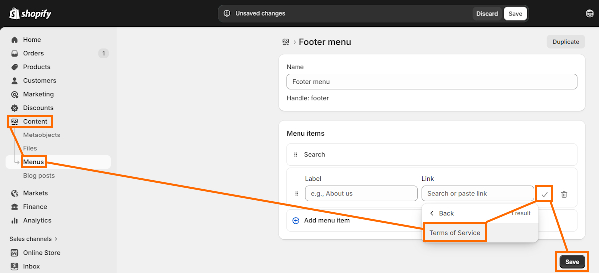Add Terms and conditions to website footer