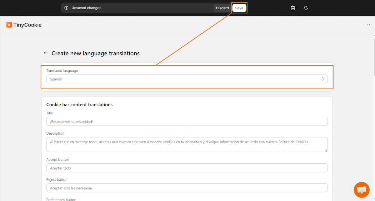 Choose translation language TinyCookie