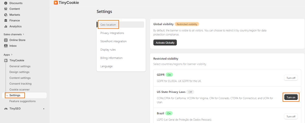 TinyCookie location settings