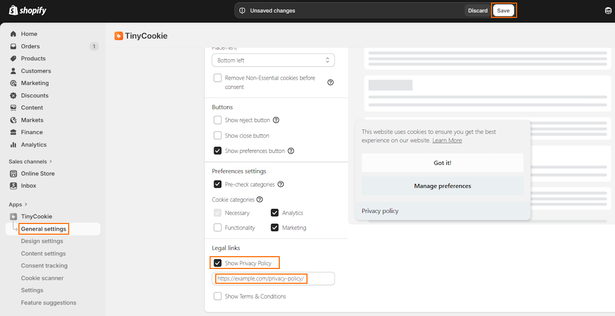 Add privacy policy to TinyCookie